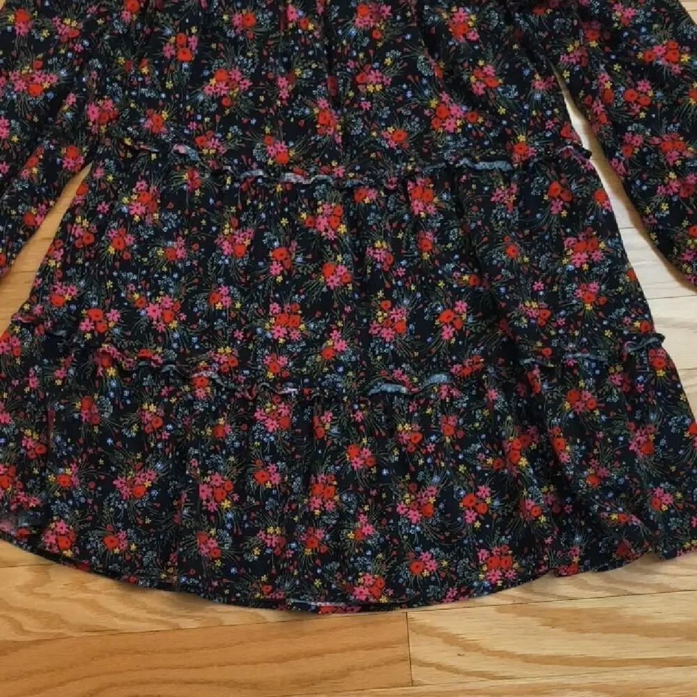 Cat & Jack Long Sleeve Boho Floral Tiered Dress Size XL 14/16 EUC